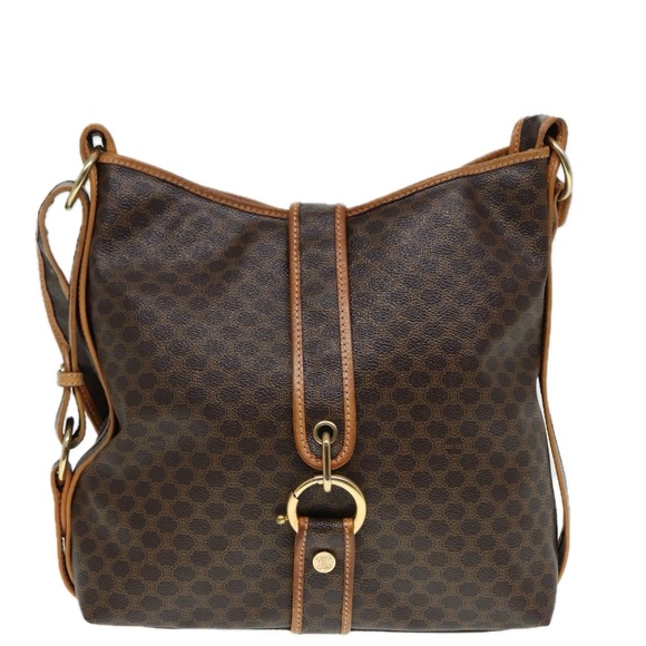 CELINE Macadam Canvas Shoulder Bag PVC Leather Brown Gold Auth 89237 - Picture 13 of 16